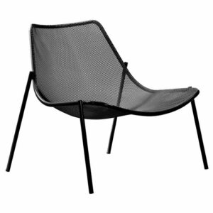 Modern black wire frame lounge chair with minimalist design. Contemporary furniture.