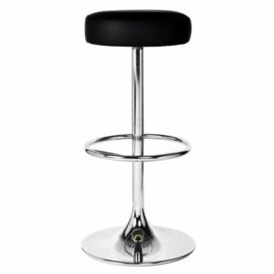 Modern barstool with black seat and chrome base. Stylish kitchen or bar seating. Contemporary furniture.