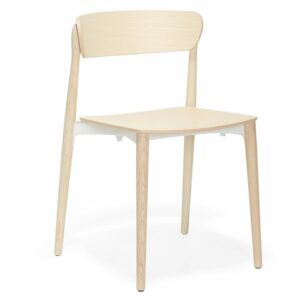 Nemea side chair. Modern light wood chair with a white seat frame. Dining room furniture.