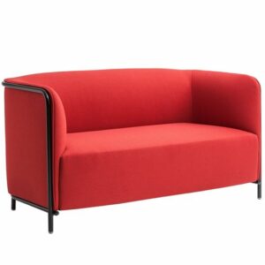 Modern red sofa with black metal frame. Contemporary living room furniture.