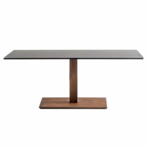 Modern square coffee table. Inox base with dark tabletop. Contemporary furniture.