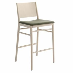 Tracy 596 barstool with light wood frame and green upholstered seat. Modern kitchen furniture.
