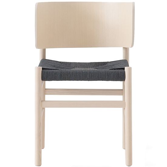 Fratina 680 side chair. Modern chair with light wood frame and woven gray seat. Contemporary furniture.