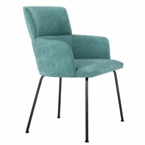 Athena high-back armchair. Teal upholstered chair with metal legs. Modern furniture.