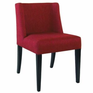 Red Brighton side chair with black legs. Upholstered dining or accent chair.