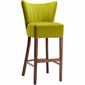 Chartreuse Capri bar stool with a wooden frame. Modern barstool for kitchen or bar area.