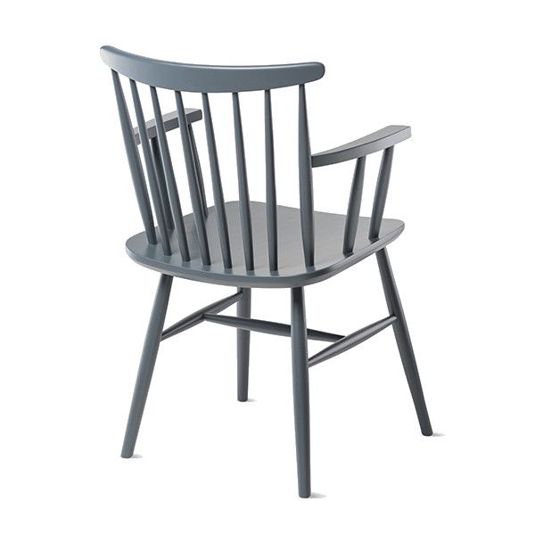 Rear view of a gray B-1102 armchair. It features a wooden frame, comfortable armrests, and a supportive back for relaxed seating.
