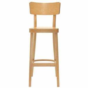 Modern light wood bar stool with back. Minimalist chair design for kitchen or bar area.