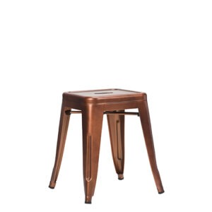 French bistro c low stool with copper finish metal frame. Stackable metal chair.