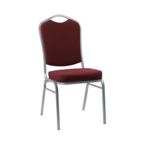Burgundy Banquet Side Chair with a silver metal frame and upholstered seat and back.