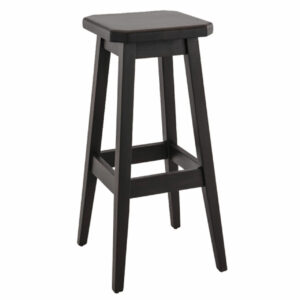 Front view of a dark-stained wood Hart barstool with a square seat and footrest.