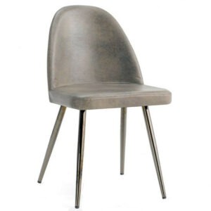 Upholstered grey Rocket side chair with metal legs. Non-stackable.