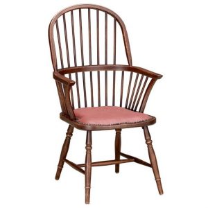 Classic Windsor armchair with a solid beech frame and upholstered pink seat.
