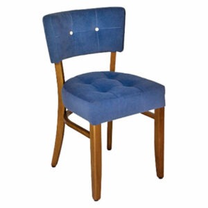 Upholstered blue Pash Side Chair with a wooden frame, button-tufted seat, and two buttons on the back.