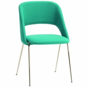 Upholstered Rainbow side chair in teal with a metal frame, front view.