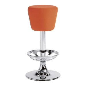 Galaxy barstool with orange upholstered seat and polished metal frame.