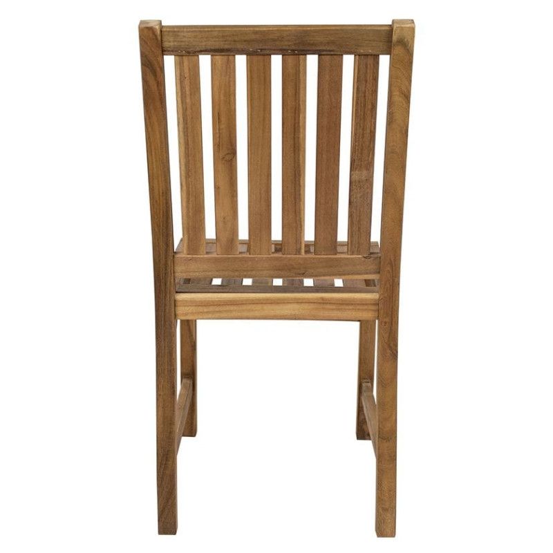 Back view of a Hardy Side Chair, crafted with a natural acacia wood frame, ideal for outdoor restaurant and hotel seating.