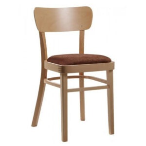 Front view of a Libs side chair. The frame is wood, and the seat is upholstered in brown fabric.
