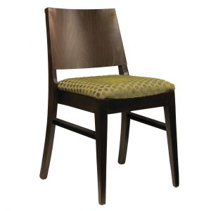 Robert side chair with dark wood frame and green patterned upholstered seat.