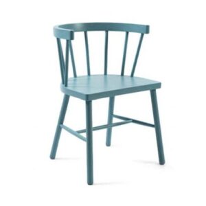 Blue painted beech wood Amy armchair with spindle back. Non-stackable.