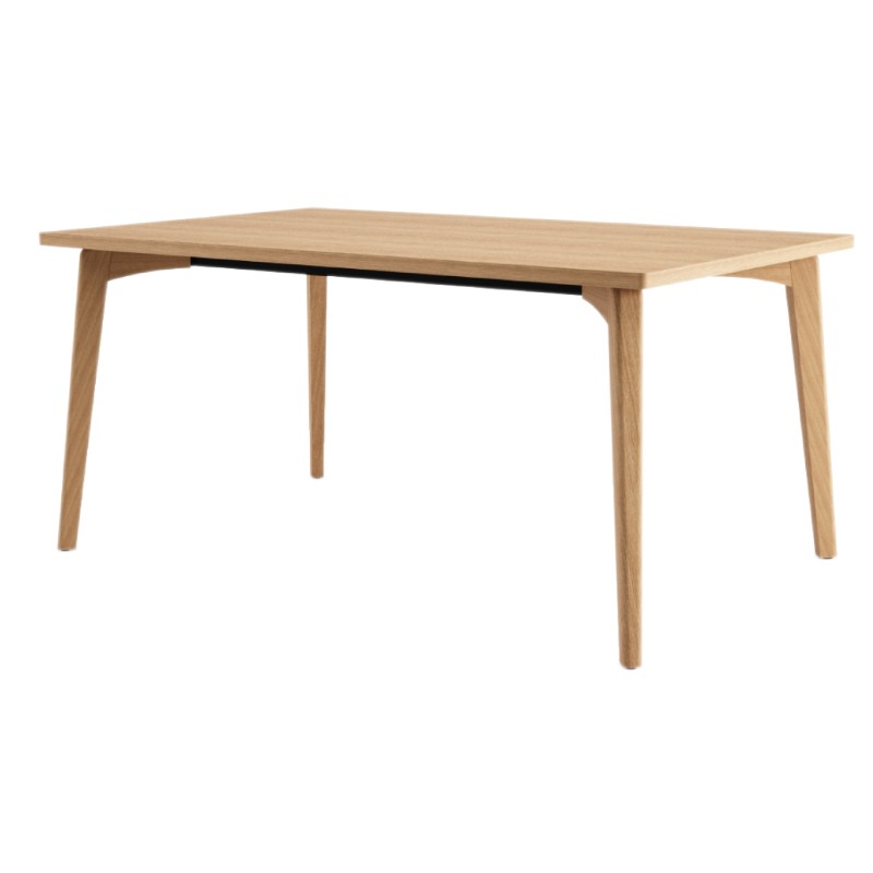 Eye-level view of a light-colored wooden Vienna II Large Dining Table with a rectangular top and four legs.