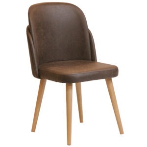 Bergen side chair in espresso. Fully upholstered seat and back with natural oak wood frame.