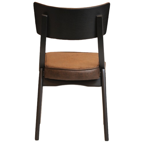 Back view of Kensington side chair with noir wood frame and tan upholstered seat.