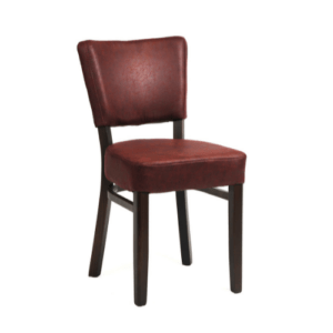 Upholstered Mario side chair in Bordeaux. Wood frame with a fully upholstered seat and back.