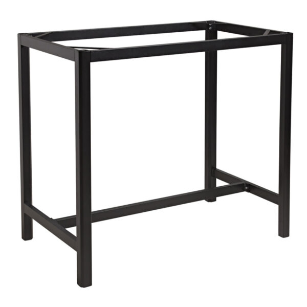 Aluminum Troy 4 poseur table base with a matte black finish. Metal frame suitable for indoor and outdoor use.