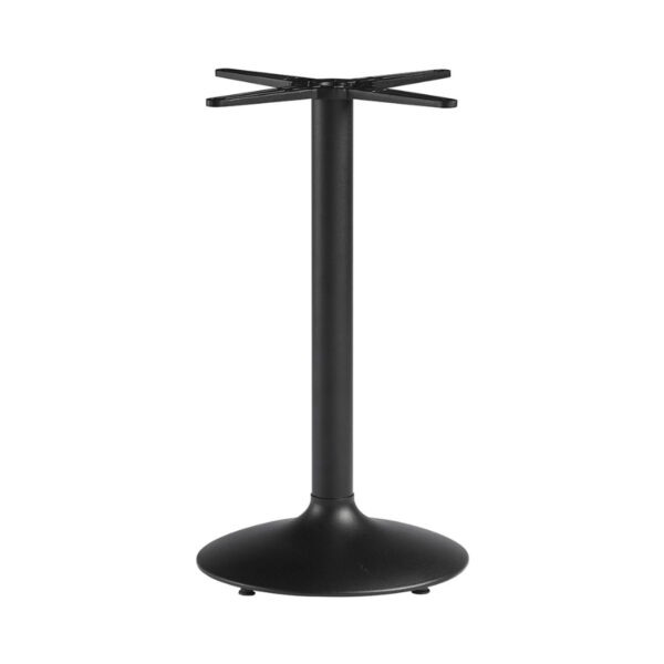 Front view of the Zaro small dining table base. Black metal with a round base and cross-shaped top.