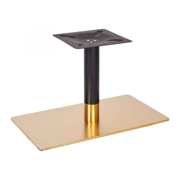 Zeus Pedestal coffee table base with a brass base, black steel tube, and a square top plate.