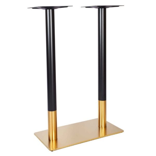 Zeus Twin Poseur Table Base with brass base and black steel tubes. Metal frame, non-stackable.