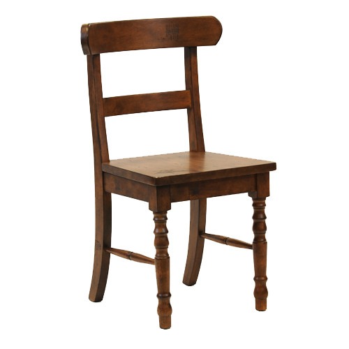 Front view of a dark walnut Country W Dining Chair with a wooden frame, seat, and back.