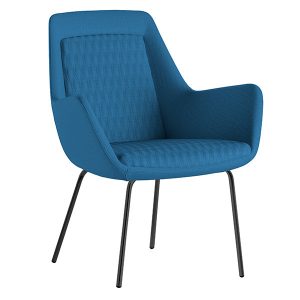 Upholstered Ottavia M armchair in blue. Metal frame with black legs. Diamond pattern on seat and back.