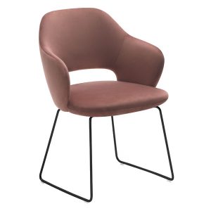 Upholstered Academy C Armchair in rose fabric with a black metal frame. Modern style chair.