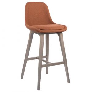 Upholstered Alisha barstool in rust fabric with a beech wood frame.