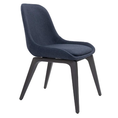 Upholstered Alisha side chair in navy fabric with a dark wood frame.
