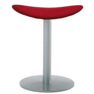Coma P low stool with a red upholstered seat and metal pedestal base.