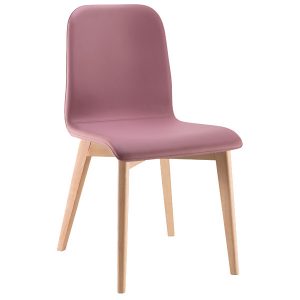 Upholstered Cartier side chair in mauve, with a wooden frame.