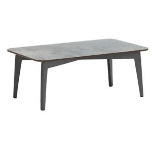 Rectangular Lady coffee table with HPL compact top and aluminum metal frame.