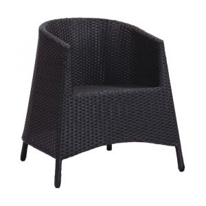 Wicker, black Sorrento tub chair. Woven PE resin seat, back, and frame. Outdoor furniture.
