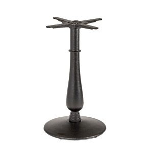 Black, cast iron Southwold Small Dining Table Base. Metal base with round bottom and four-pronged top.
