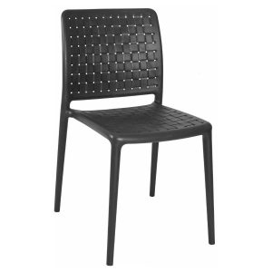 Black Troy side chair with woven-look seat and back, made of polypropylene.