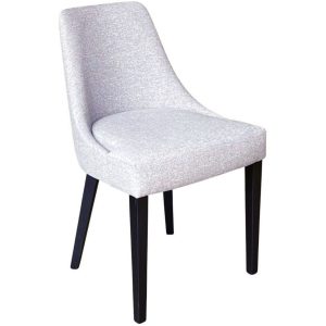 Upholstered Hannah Side Chair in light gray fabric with black wood legs.