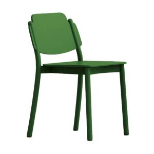 Green My Side Chair with a wooden frame, seat, and back. Side view.