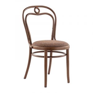 Side view of the New Side Chair. Wood frame, upholstered seat.
