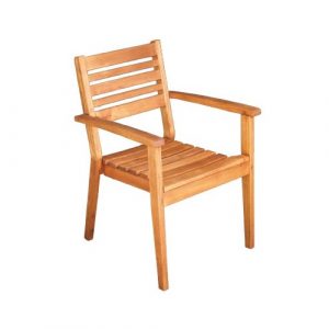 Outdoor Hexham armchair in robinia wood. Slatted seat and back. Wood weathers to silver/grey over time.