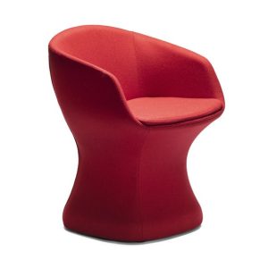 Upholstered red So Pretty armchair. Metal frame, non-stackable design.