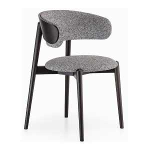 Upholstered Candy armchair with a dark wood frame. The seat and backrest are a textured gray fabric.