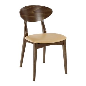 Front view of a Lora side chair. The chair has a wooden frame and back with an upholstered seat.